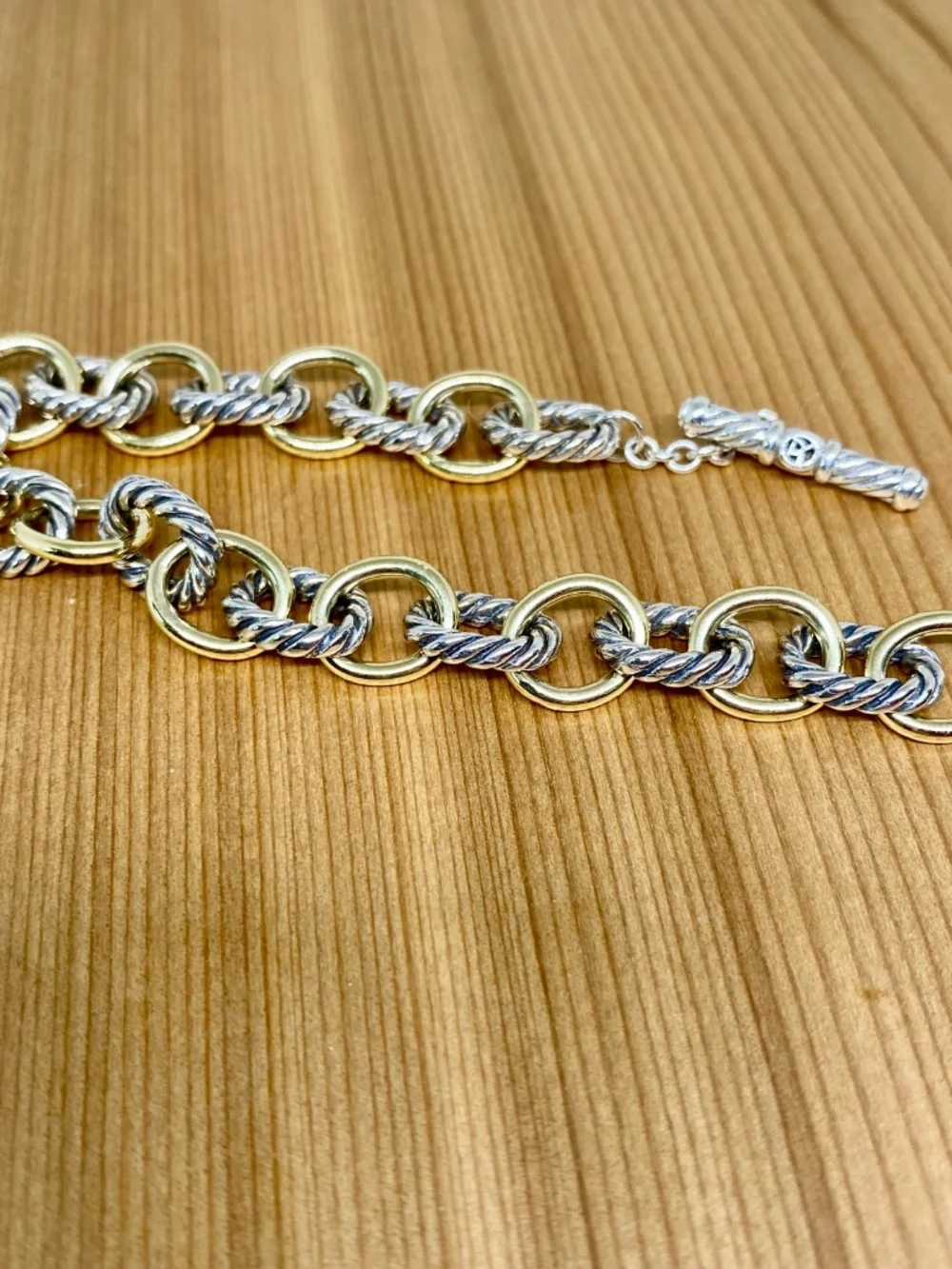David Yurman 18K Yellow Gold & Sterling Silver Oval Cable Link Bracelet 7.5” - Picture 3 of 10